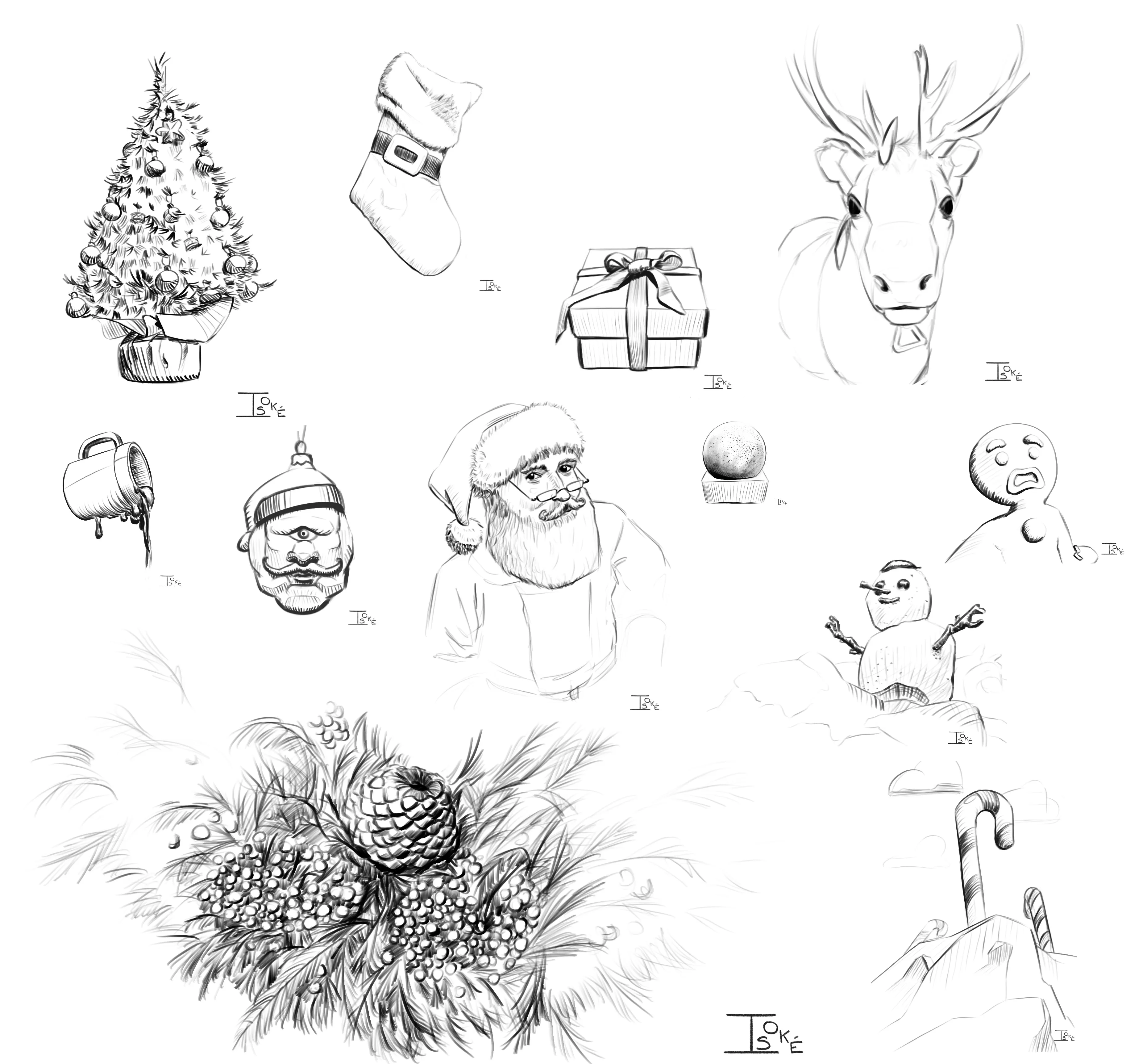 Compilation of daily sketches for December 2025